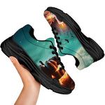 Scary Halloween Pumpkin Print Black Chunky Shoes