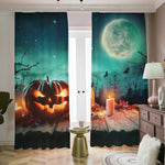 Scary Halloween Pumpkin Print Blackout Pencil Pleat Curtains