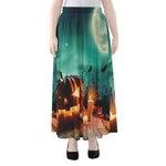 Scary Halloween Pumpkin Print Chiffon Maxi Skirt
