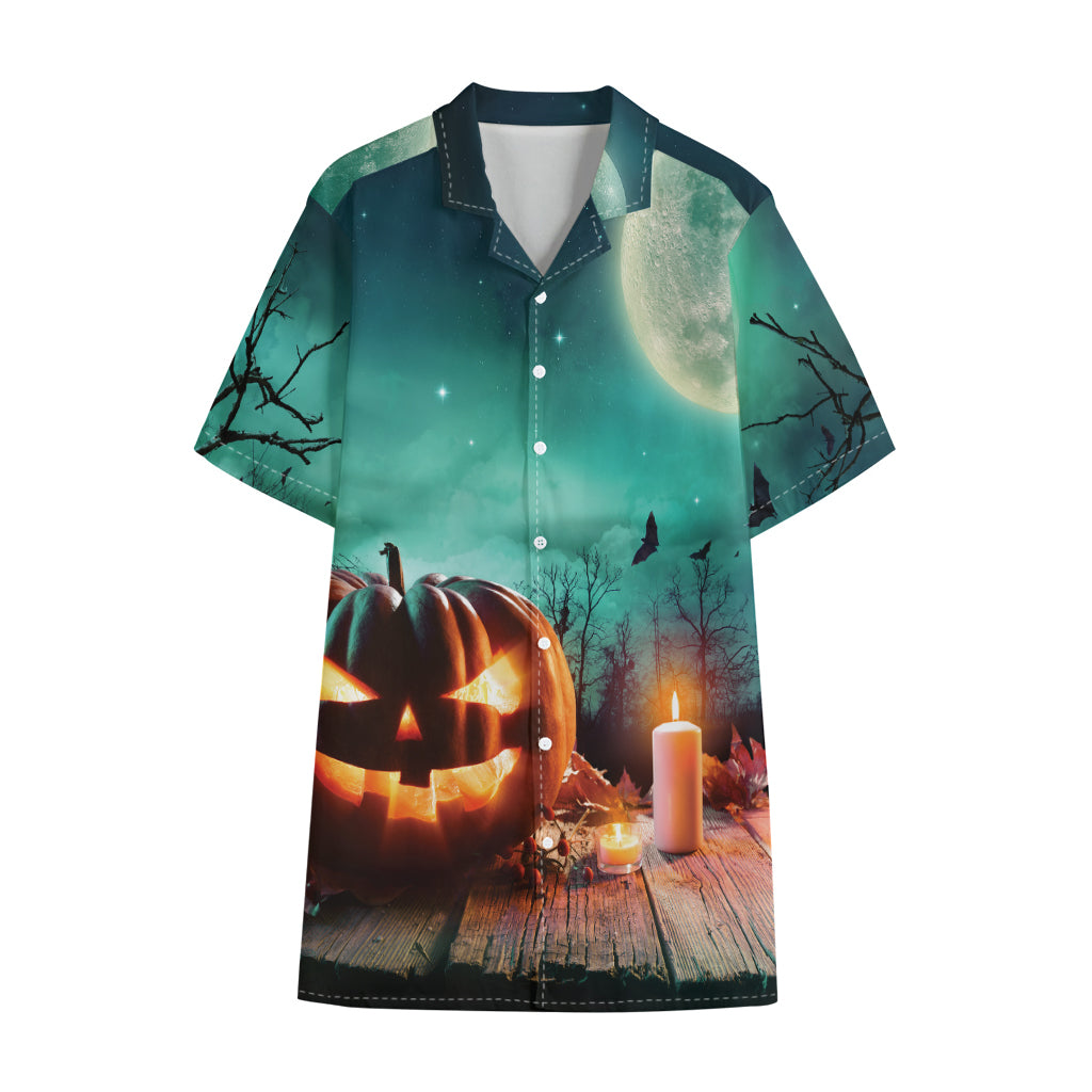 Scary Halloween Pumpkin Print Cotton Hawaiian Shirt