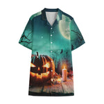 Scary Halloween Pumpkin Print Cotton Hawaiian Shirt