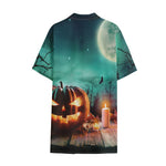 Scary Halloween Pumpkin Print Cotton Hawaiian Shirt