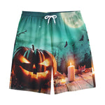 Scary Halloween Pumpkin Print Cotton Shorts
