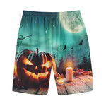 Scary Halloween Pumpkin Print Cotton Shorts