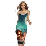 Scary Halloween Pumpkin Print Cross Back Cami Dress