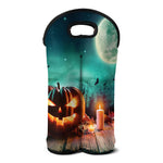 Scary Halloween Pumpkin Print Double Neoprene Wine Tote