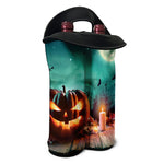 Scary Halloween Pumpkin Print Double Neoprene Wine Tote