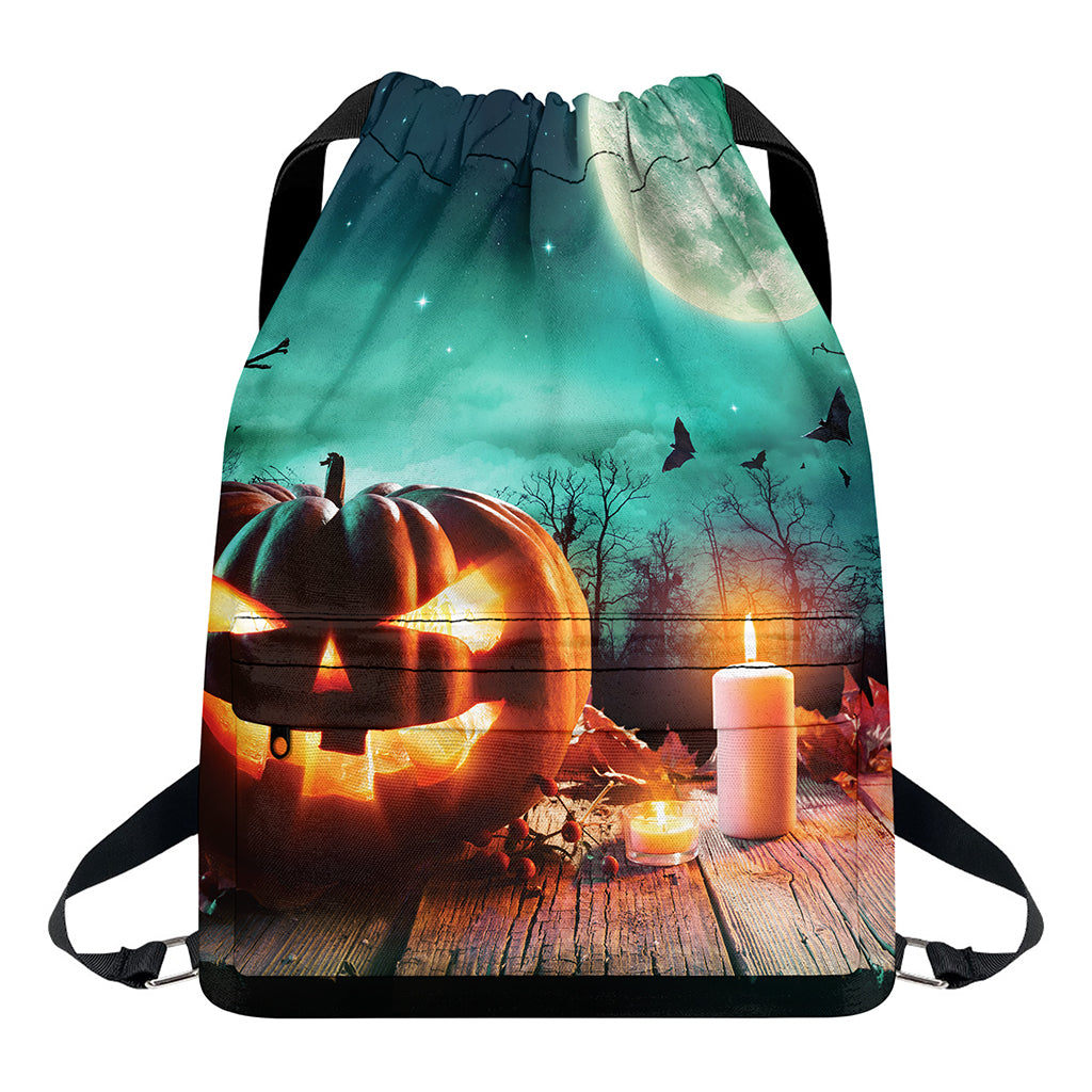 Scary Halloween Pumpkin Print Drawstring Backpack