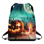 Scary Halloween Pumpkin Print Drawstring Backpack