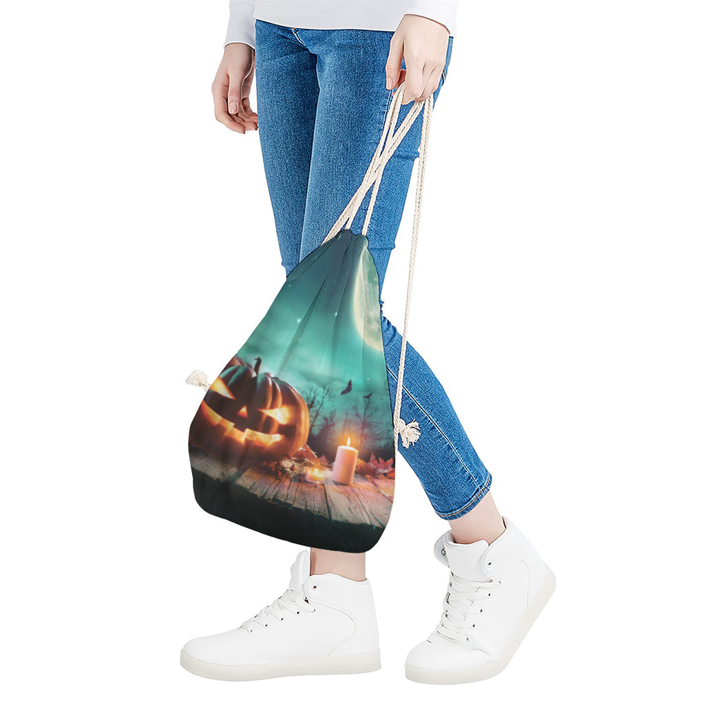 Scary Halloween Pumpkin Print Drawstring Bag