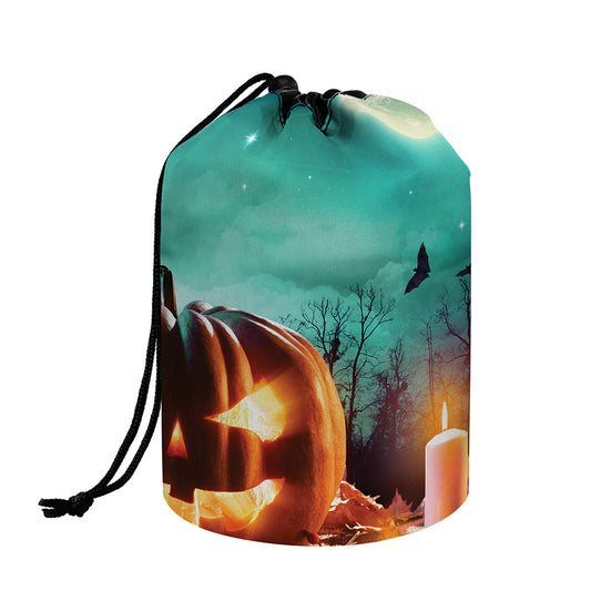 Scary Halloween Pumpkin Print Drawstring Makeup Bag