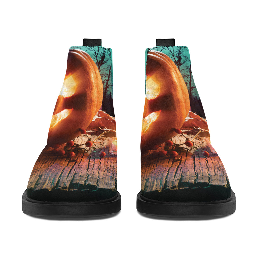 Scary Halloween Pumpkin Print Flat Ankle Boots