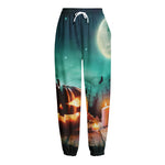 Scary Halloween Pumpkin Print Fleece Lined Knit Pants