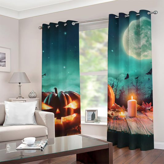 Scary Halloween Pumpkin Print Grommet Curtains