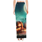 Scary Halloween Pumpkin Print High Slit Maxi Skirt