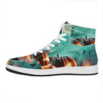 Scary Halloween Pumpkin Print High Top Leather Sneakers