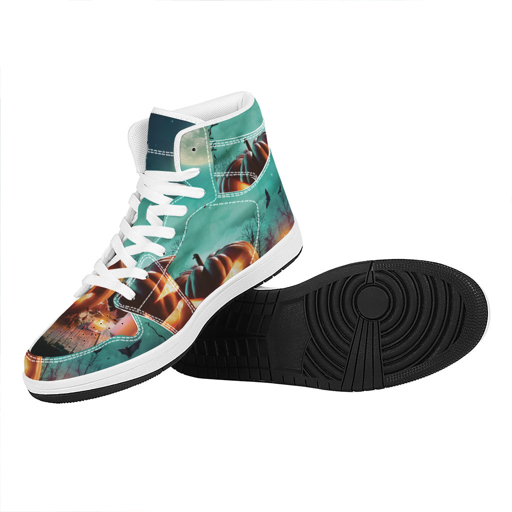 Scary Halloween Pumpkin Print High Top Leather Sneakers