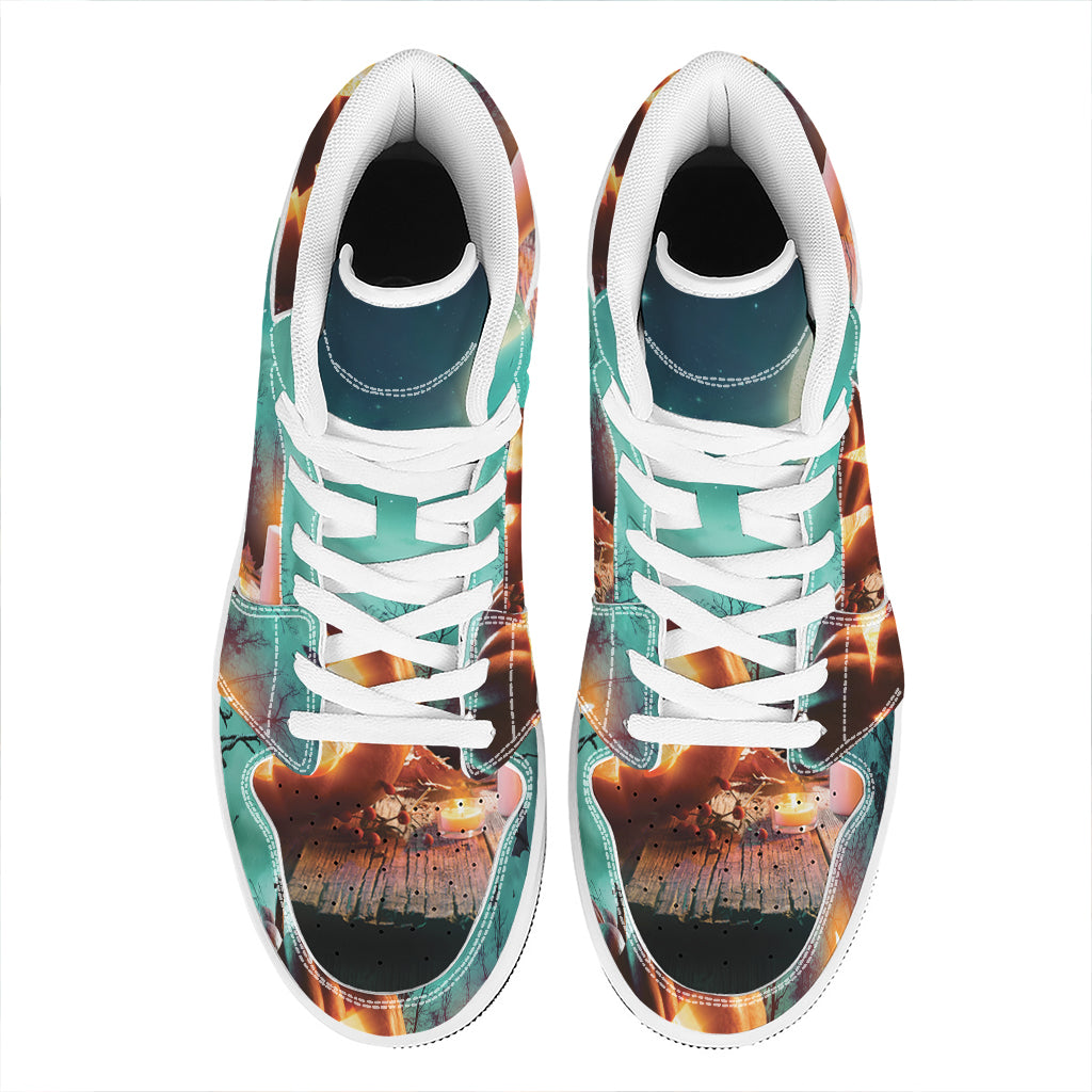 Scary Halloween Pumpkin Print High Top Leather Sneakers
