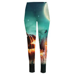 Scary Halloween Pumpkin Print High-Waisted Pocket Leggings