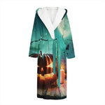 Scary Halloween Pumpkin Print Hooded Bathrobe
