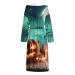 Scary Halloween Pumpkin Print Hooded Bathrobe