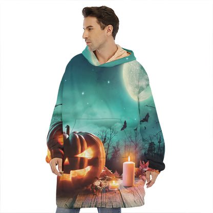 Scary Halloween Pumpkin Print Hoodie Blanket