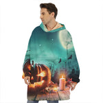 Scary Halloween Pumpkin Print Hoodie Blanket