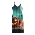 Scary Halloween Pumpkin Print Jersey Midi Cami Dress