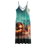 Scary Halloween Pumpkin Print Jersey Midi Cami Dress