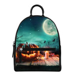 Scary Halloween Pumpkin Print Leather Backpack