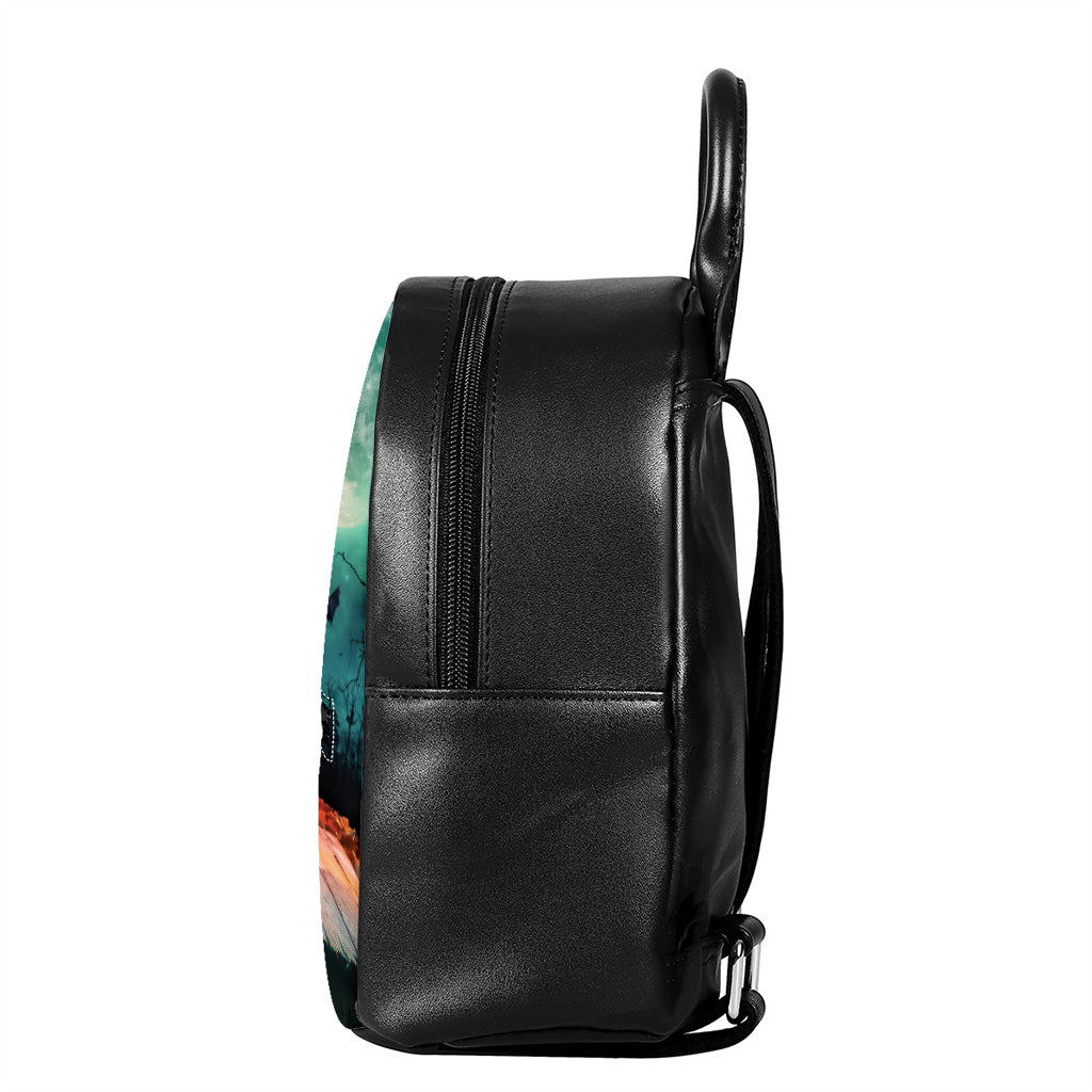 Scary Halloween Pumpkin Print Leather Backpack