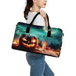 Scary Halloween Pumpkin Print Leather Duffle Bag