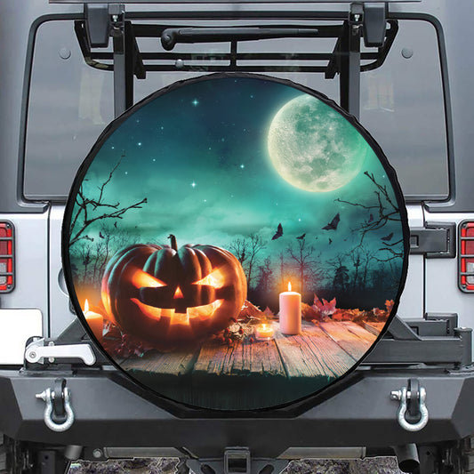 Scary Halloween Pumpkin Print Leather Spare Tire Cover