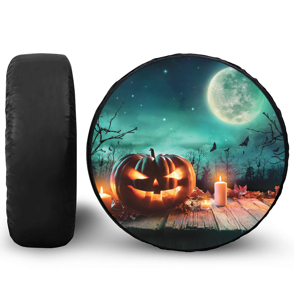 Scary Halloween Pumpkin Print Leather Spare Tire Cover