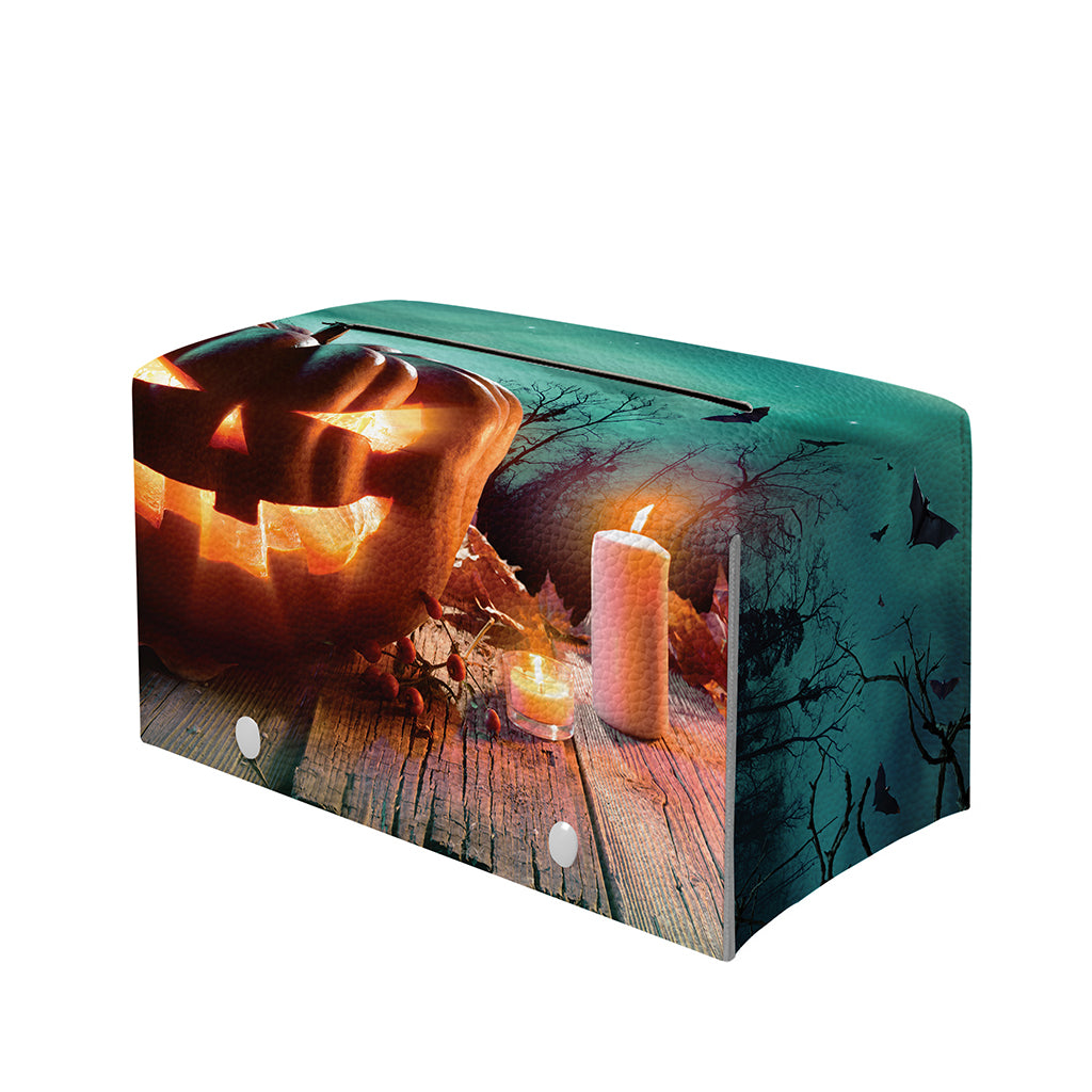 Scary Halloween Pumpkin Print Leather Tissue Box Cover