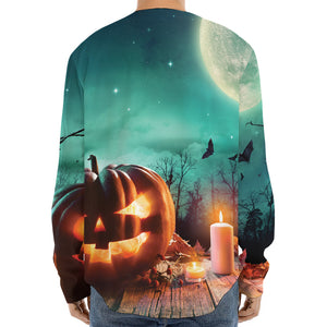 Scary Halloween Pumpkin Print Long Sleeve Baseball Jersey