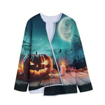 Scary Halloween Pumpkin Print Long Sleeve Short Coat