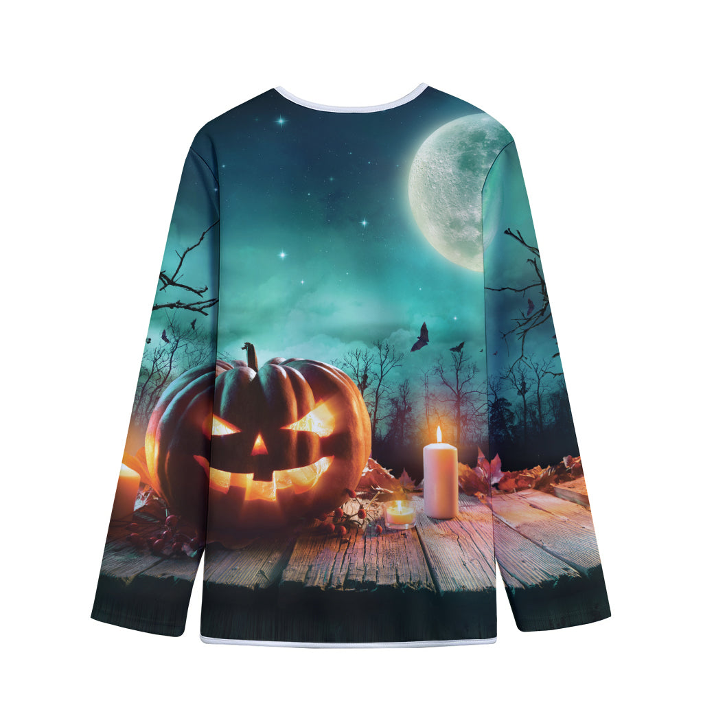 Scary Halloween Pumpkin Print Long Sleeve Short Coat