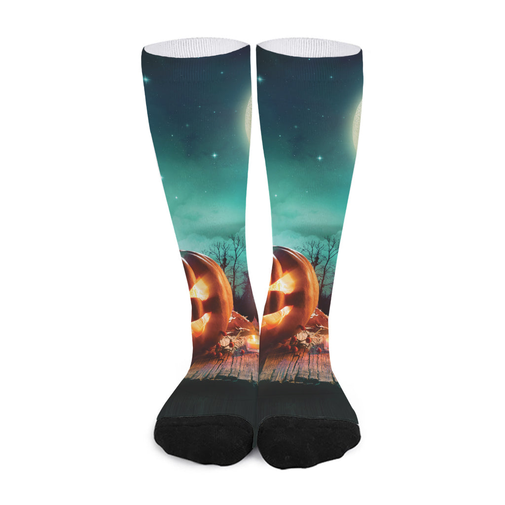 Scary Halloween Pumpkin Print Long Socks