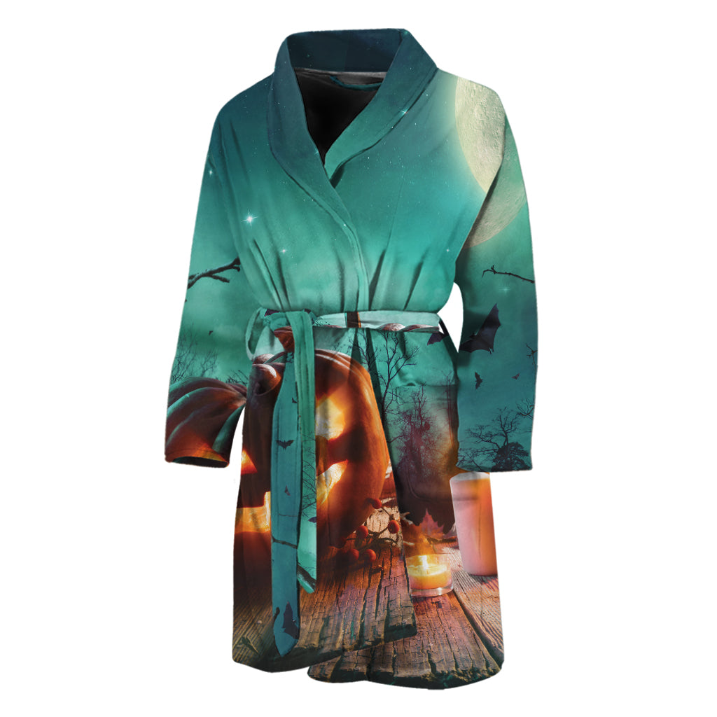 Scary Halloween Pumpkin Print Men's Bathrobe