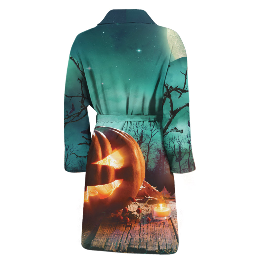 Scary Halloween Pumpkin Print Men's Bathrobe
