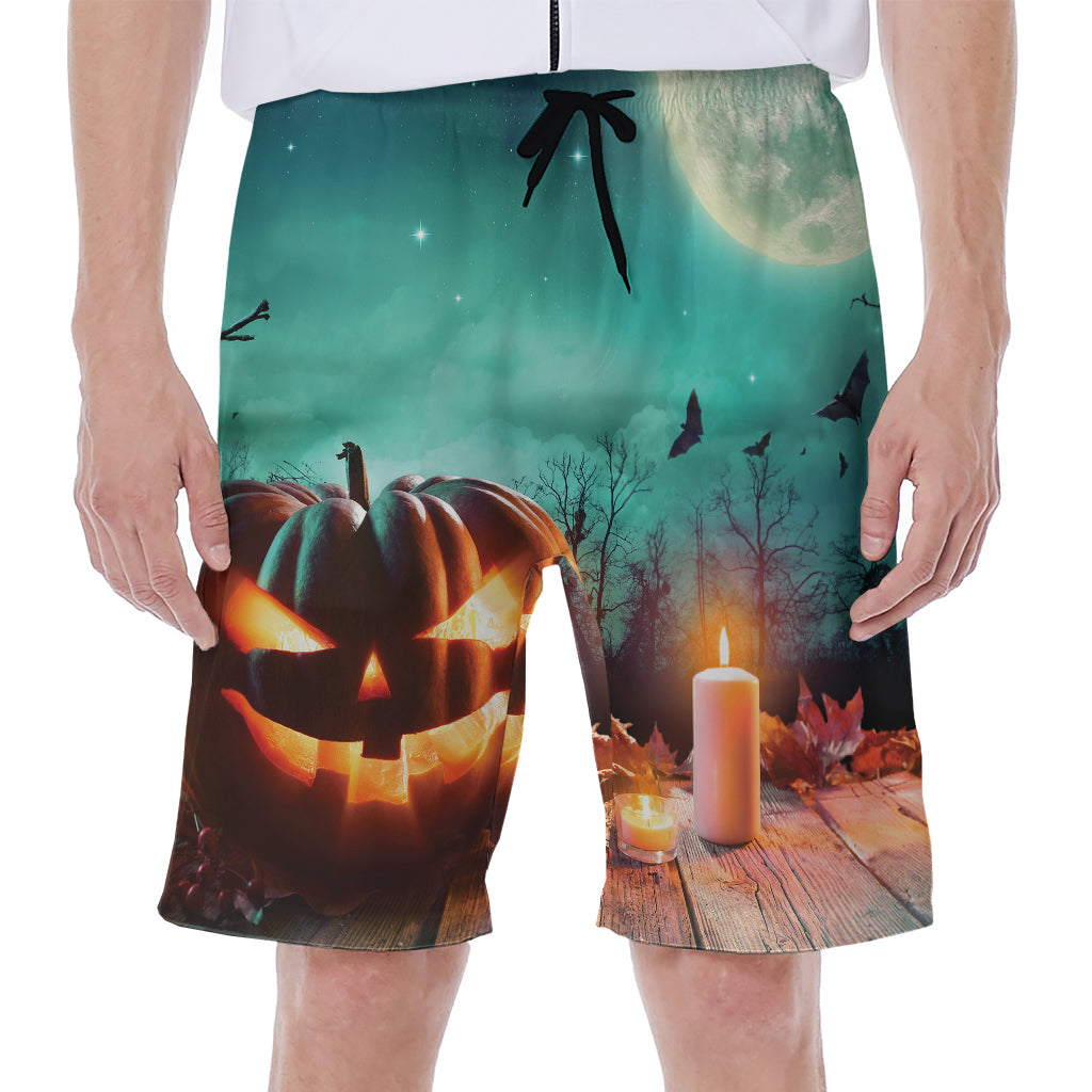 Scary Halloween Pumpkin Print Men's Beach Shorts