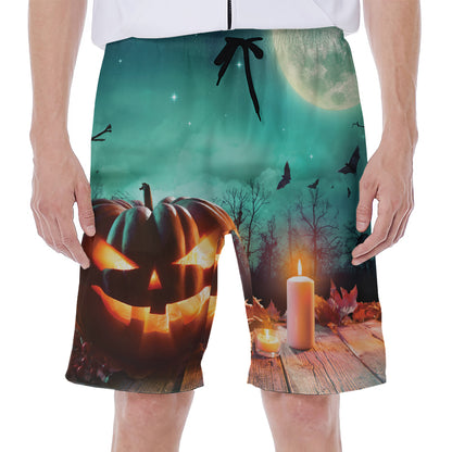 Scary Halloween Pumpkin Print Men's Beach Shorts