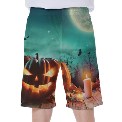 Scary Halloween Pumpkin Print Men's Beach Shorts