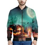 Scary Halloween Pumpkin Print Men's Bomber Jacket