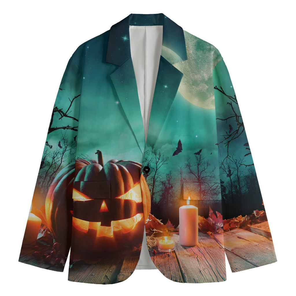 Scary Halloween Pumpkin Print Men's Cotton Blazer