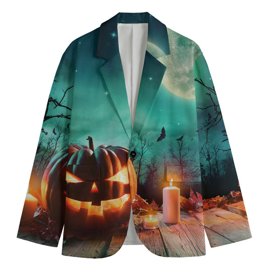 Scary Halloween Pumpkin Print Men's Cotton Blazer