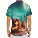 Scary Halloween Pumpkin Print Men's Deep V-Neck Shirt