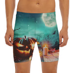 Scary Halloween Pumpkin Print Men's Long Boxer Briefs