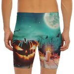Scary Halloween Pumpkin Print Men's Long Boxer Briefs